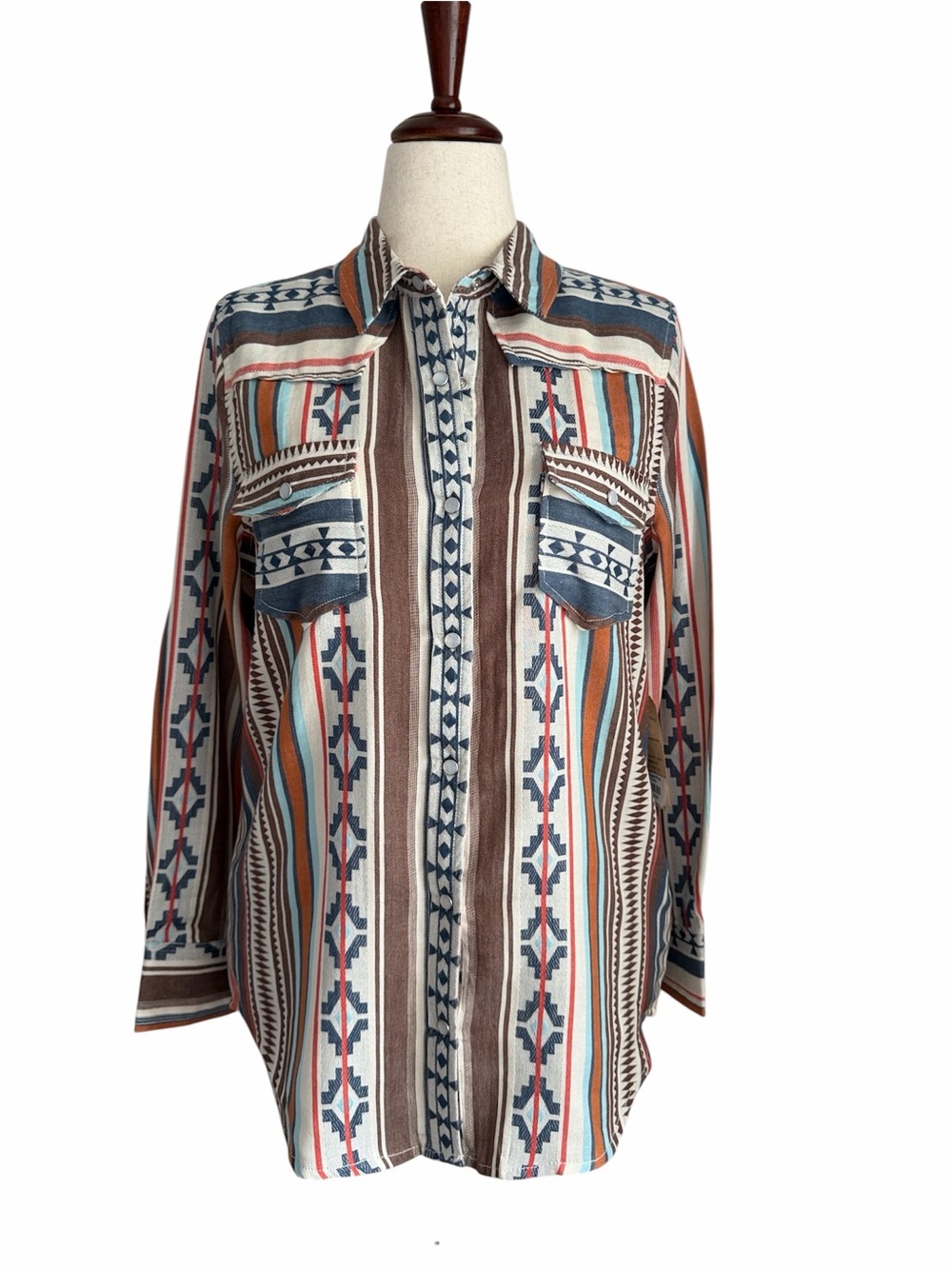 Cotton & Rye Western Pearl Snap Shirt NWT Medium Aztec Stripe Cowboy